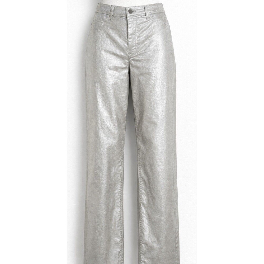 OAT New York Pants Womens 4 27 Silver High Rise Straight Raw Hem Denim Y2K 90S!